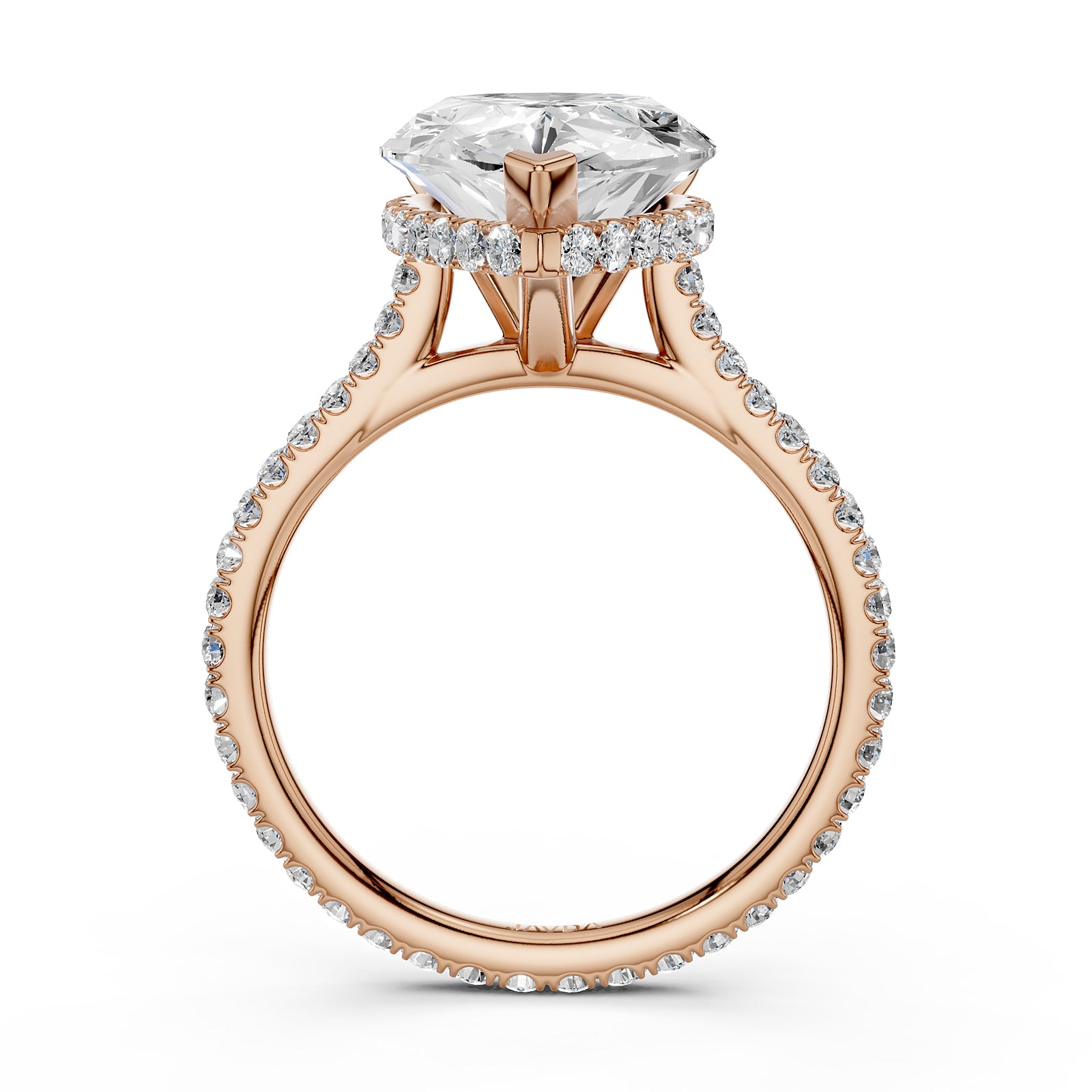 Cathedral Pear Halo French U Pave Set Diamond Engagement Ring